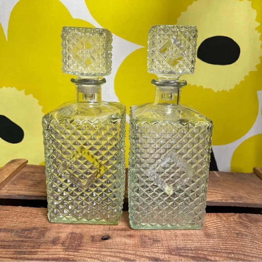 Pair of Two Vintage 1960s Diamond Accented Glass Decanters